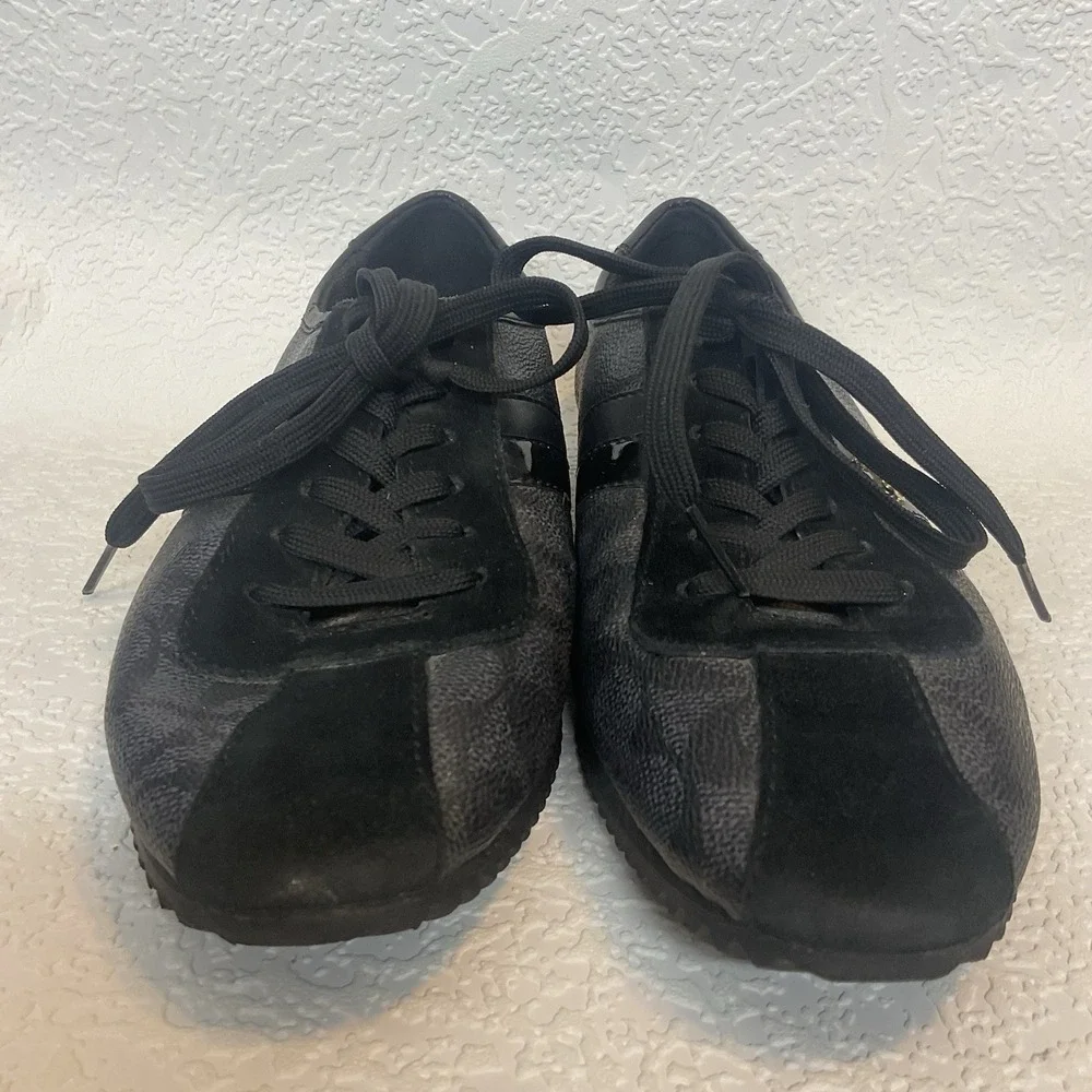 COACH Signature‎ IVY Leather Trainer Black Sneakers Laced Shoes Womens Sz 9.5